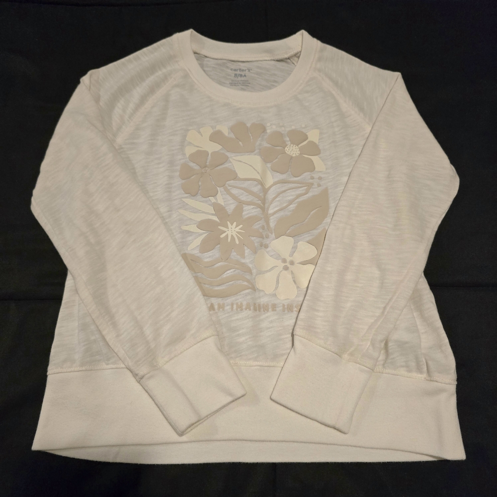 Carter's Girl's Floral Graphic Cream Long‎ Sleeve Shirt Size 8 Medium